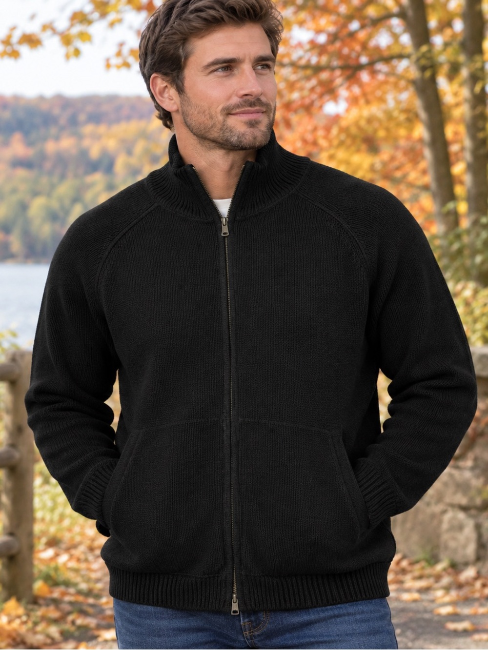 Vintage Tommy Bahama Black Full-Zip Knit Sweater Jacket